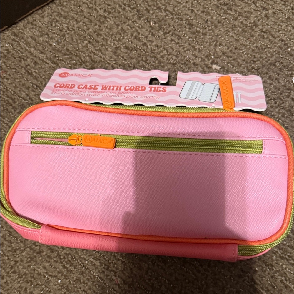 NWT MIAMICA Pink Cord Case with Lime Zipper